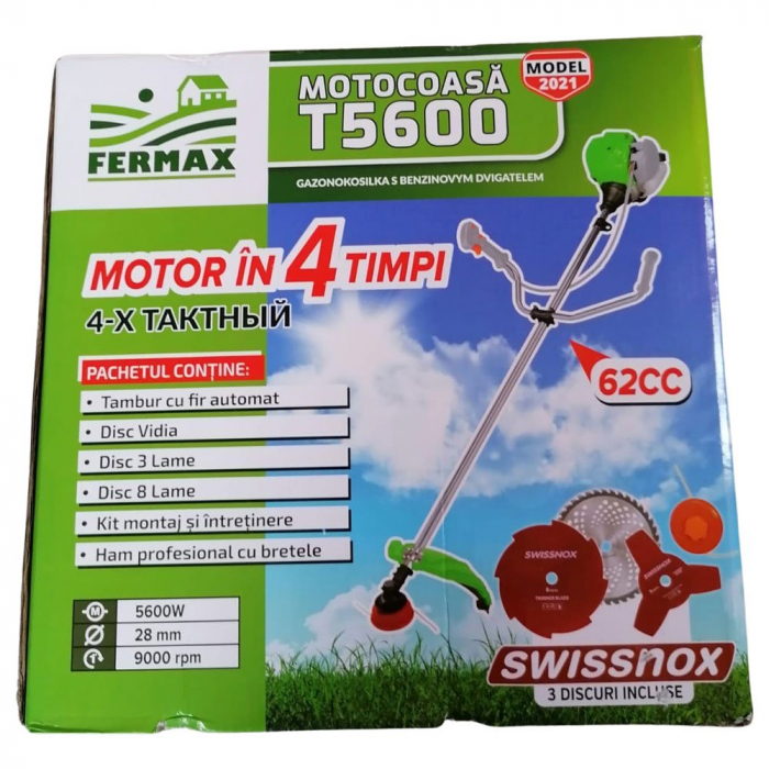 MOTOCOASA FERMAX T5600, MOTOR 4 TIMPI, 7.6CP, 5600W, 4 MODURI DE TAIERE, MOTOCOSITOARE PE BENZINA [15]
