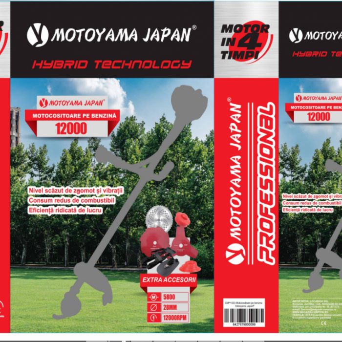 Motocoasa  MotoYama T5600, pe BENZINA cu  MOTOR 4 TIMPI, 7.H CP, 12000RPM, 4 MODURI DE TAIERE,  6  Accesorii [8]