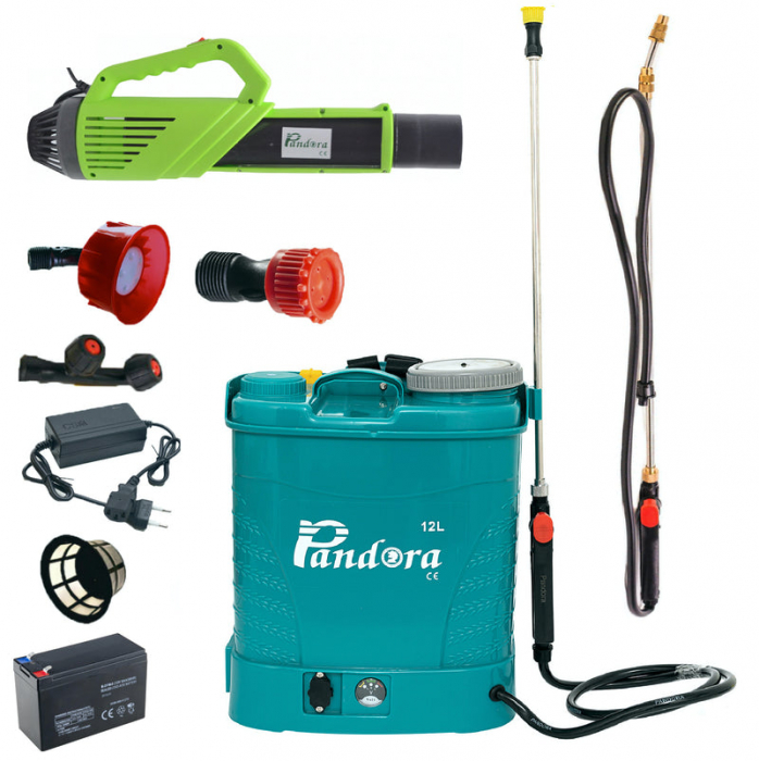 Pompa de stropit cu acumulator Pandora 12L + Atomizor + Set Lance telescopica stropit pomi 2,8 m, vermorel [14]