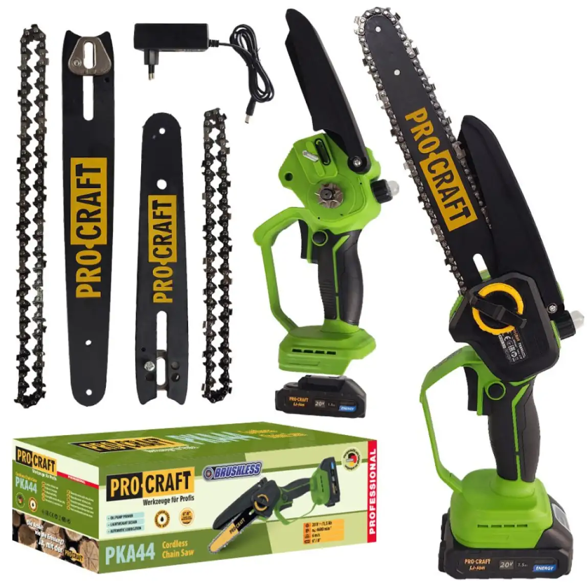Pachet Fierastrau cu lant cu acumulator 20 V / 1.5 Ah PKA44 PROCRAFT + 2 lame  si 2 lanturi [1]