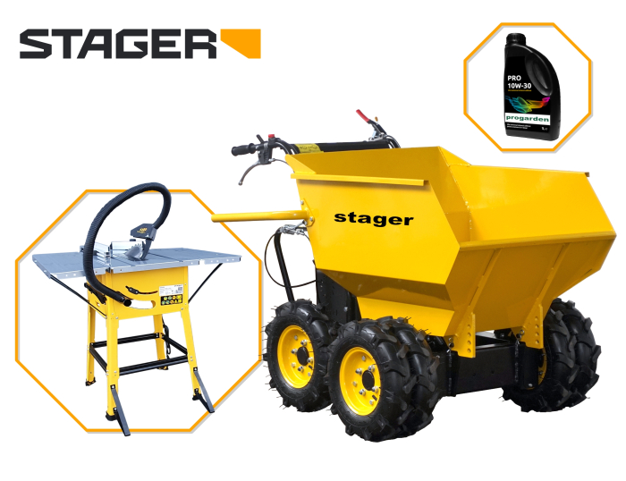 Pachet Stager RMT500 roaba cu motor termic 6.5CP, 500kg, 6 roti + FCM1600 Masa taiere cu ferastrau circular 1600W, 220V, 250mm + 1L ulei [1]