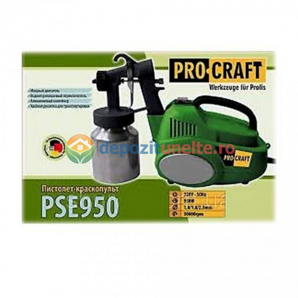 Pistol de vopsit ProCraft Germania PSE950, 950 W, 800 ml, 30000 RPM, duze 1 mm, 1.8 mm, 2.5 mm [8]