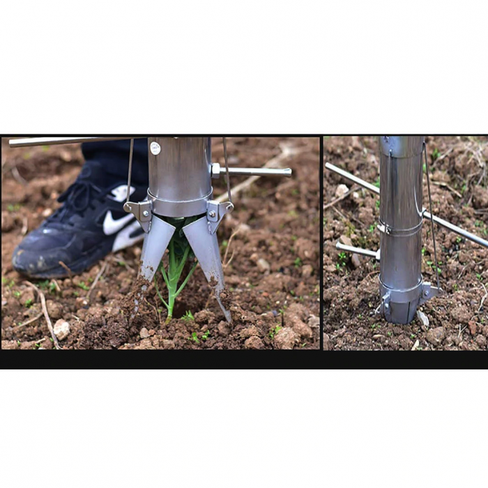 Plantator cu 2 manere pentru rasaduri, rosii, ardei, bulbi, cartofi din INOX - pentru soluri argiloase [7]