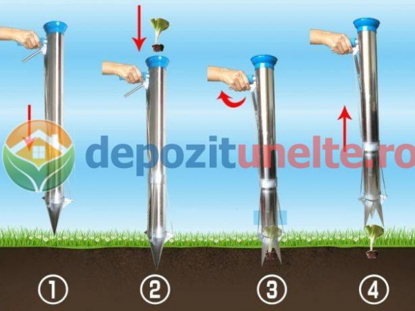 Plantator rasaduri, rosii, ardei, bulbi, cartofi INOX si OTEL INOXIDABIL, cu surubelnita de reglaj+ rezerva arc [3]