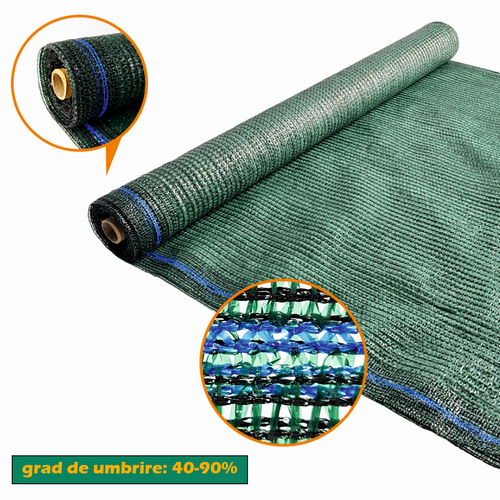 Plasa pentru umbrire, polietilena HDPE pura, MESTERINO 902050120, 2 m X 50 m, grad de umbrire 90%, densitate 120g/mp, verde inchis, protectie UV/IR [4]