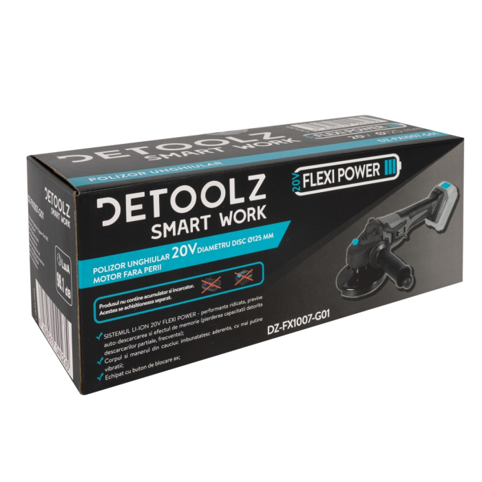 Polizor unghiular Detoolz 20V, diametru disc Ø125, motor fara perii [14]