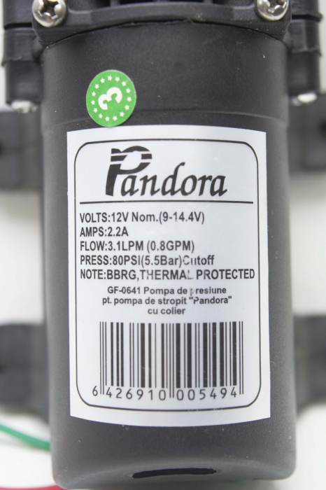 Pompa de presiune cu motor de 12 Vcc pentru pompa de stropit electrica Pandora - iesire pe stut prindere cu colier [2]