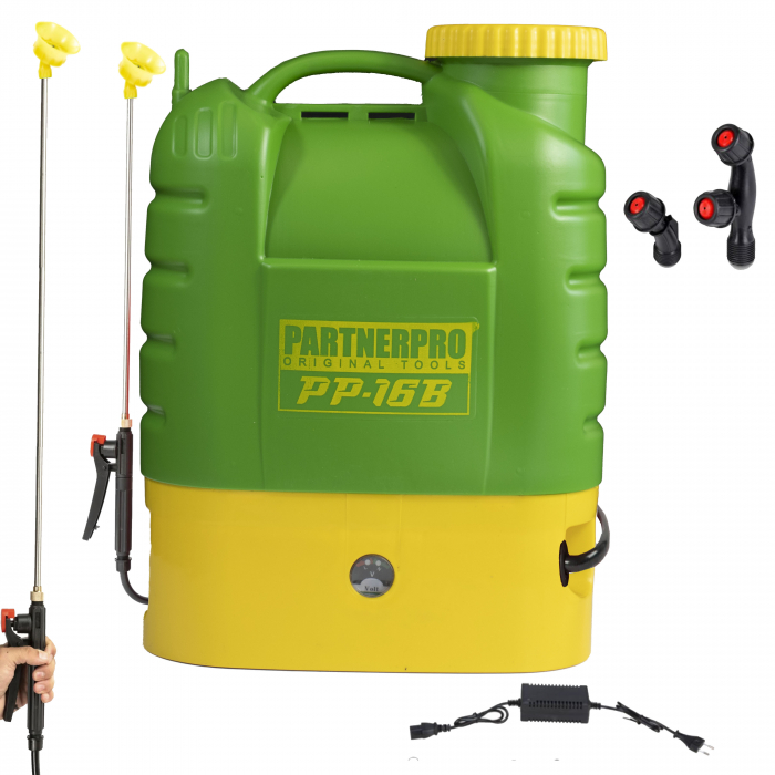 Pompa de stropit cu rezervor 16 Litri  cu acumulator reincarcabil  12Vdc - 8Ah PARTNER PRO PP16B , 3 duze, presiune 4 bari, tip rucsac [2]