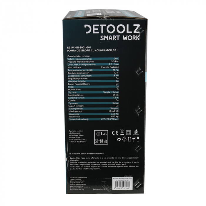 Pompa de stropit cu acumulator, Detoolz 20L [6]