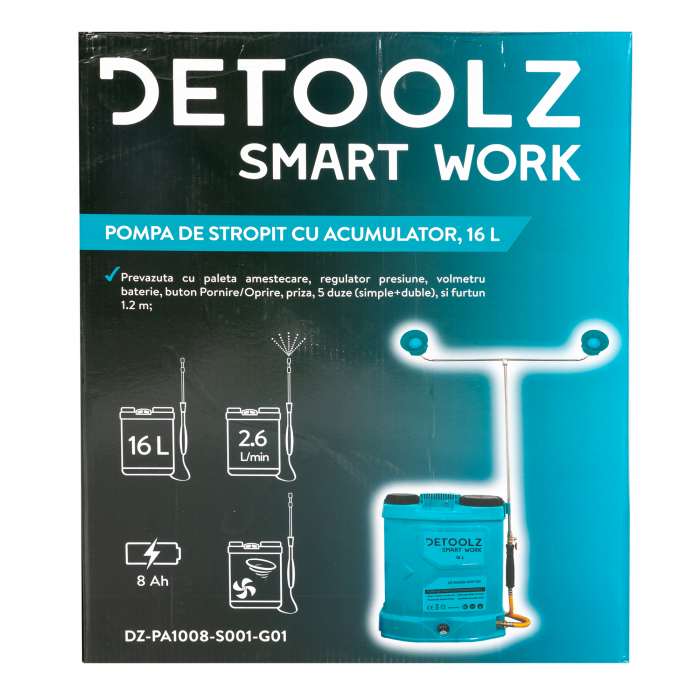 Pompa de stropit cu acumulator Li-Ion, Detoolz 16L [2]