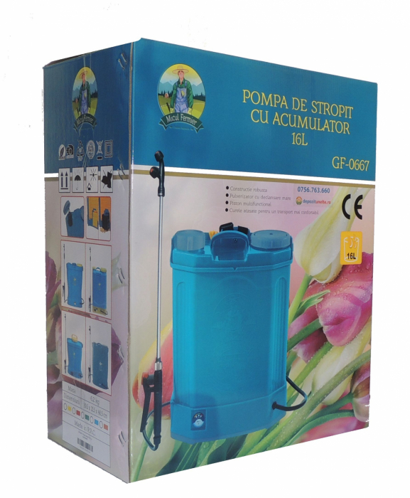 Pompa de stropit electrica cu acumulator Pandora 16L Micul fermier GF-0667 - Vermorel electric cu baterie + Atomizor + Set Lance telescopica stropit pomi 2,8 m [15]