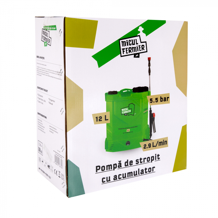 Pompa de stropit electrica Micul Fermier MF-PA1004-S001-G01 by Pandora 12L, Vermorel electric cu acumulator de 12V 8Ah 5,5 bar si regulator de presiune [23]