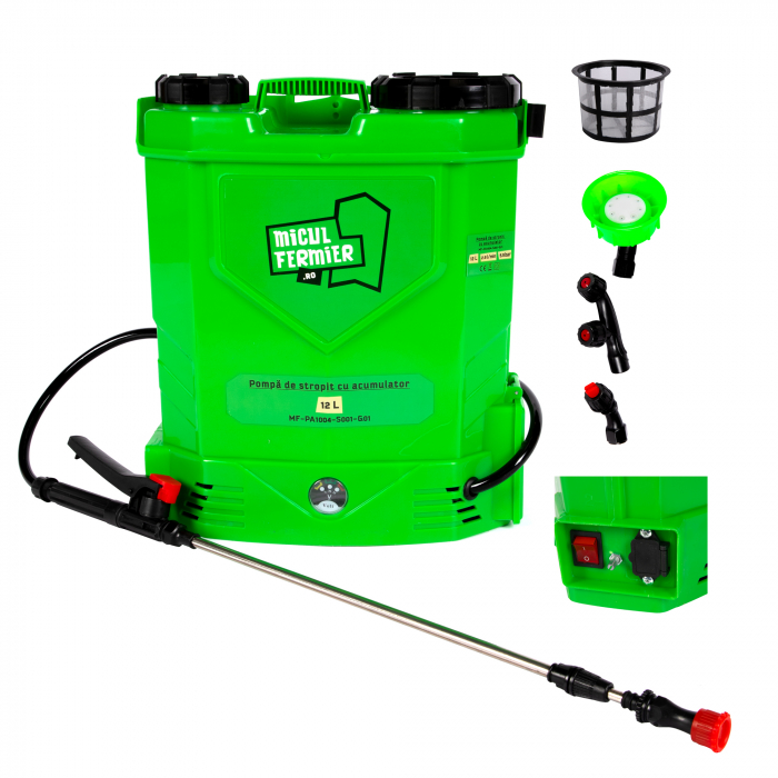Pompa de stropit electrica Micul Fermier MF-PA1004-S001-G01 by Pandora 12L, Vermorel electric cu acumulator de 12V 8Ah 5,5 bar si regulator de presiune [15]