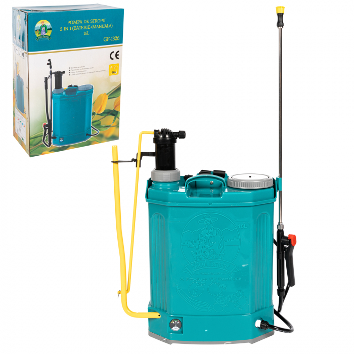 Pompa stropit electrica + Manuala ( 2 in 1 ) 16 Litri 5,5 Bar + regulator presiune, Vermorel electric cu baterie - acumulator 12V 8Ah [4]