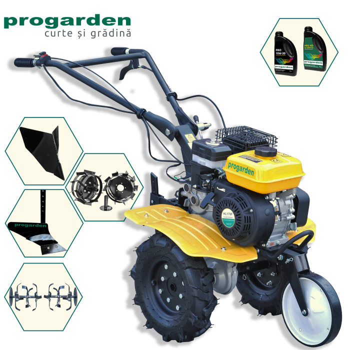 ProGARDEN Pachet Campo 703 Motocultor 7CP+ Plug simplu + Plug bilonat/rarita + 2 roti metalice 350x6 + 2L Ulei [1]
