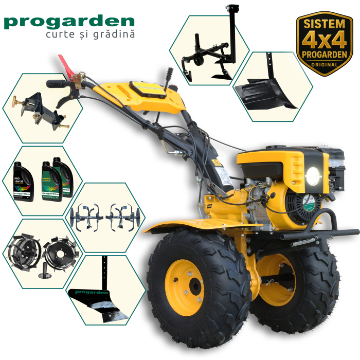 ProGARDEN Pachet Campo 873 Alpine motocultor 7CP + Prasitoare PRS20-45 + Plug simplu + Plug bilonat/rarita + Adaptor + 2 Roti metalice 350x6 + 3L Ulei [1]
