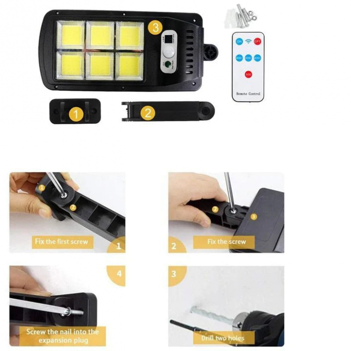 Set 5 x Lampa cu Incarcare Solara , 120 LED-uri COB, telecomanda inclusa + 1 Lampa cadou [5]