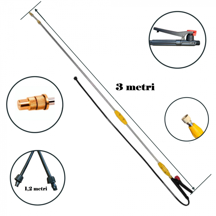 Lance / Tija telescopica din inox stropit pomi, copaci de livada cu maner ergonomic din plastic Lance pentru stropit pomi, Micul Fermier, 280cm, inox [2]
