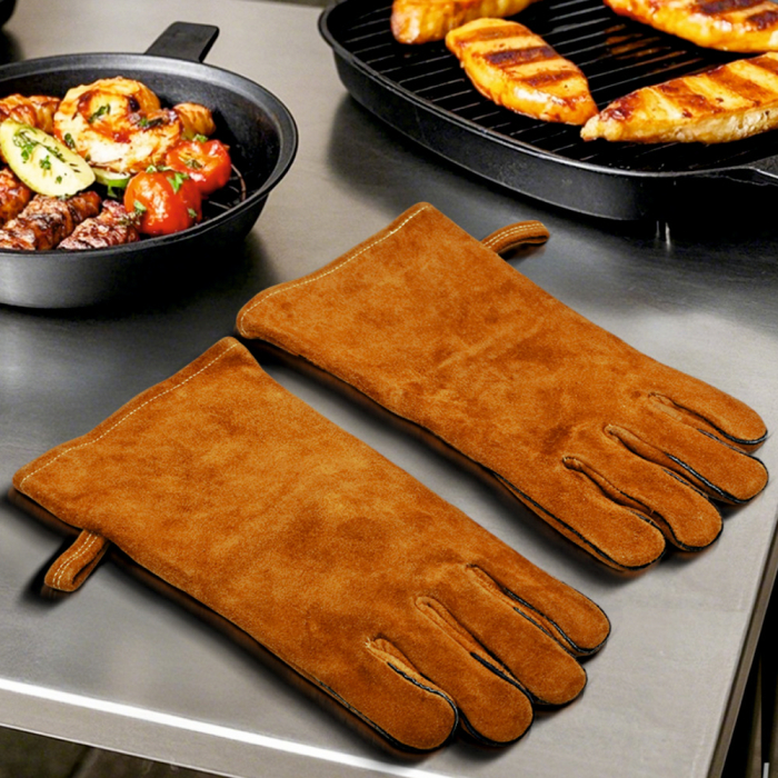 Set manusi protectie pentru gratar KLUGMEISTER KY360180AST, material piele, culoare maro [3]