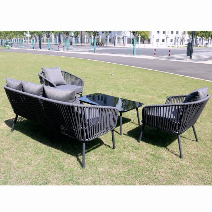 Set mobiler terasa/gradina din aluminiu KLUGMEISTER KJF10537, canapea + doua fotolii + masa din sticla (perne incluse), culoare gri [6]