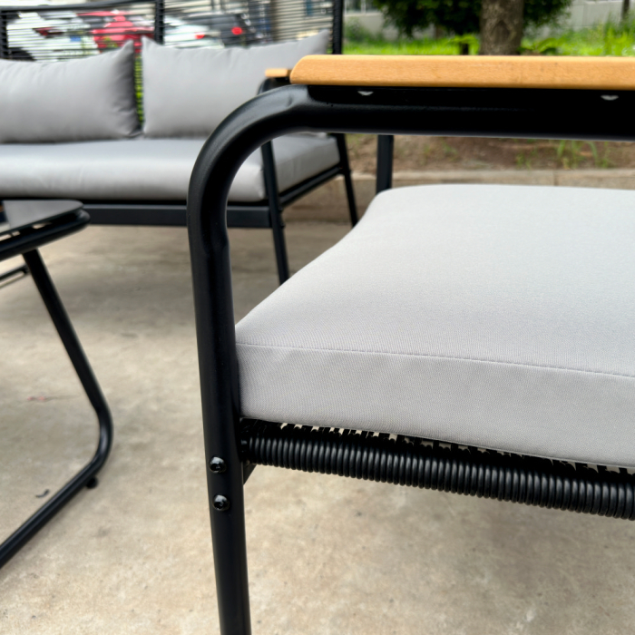 Set mobilier terasa/gradina KLUGMEISTER KJF3298, doua fotolii + canapea + masuta, cu perne incluse, culoare gri/negru [7]