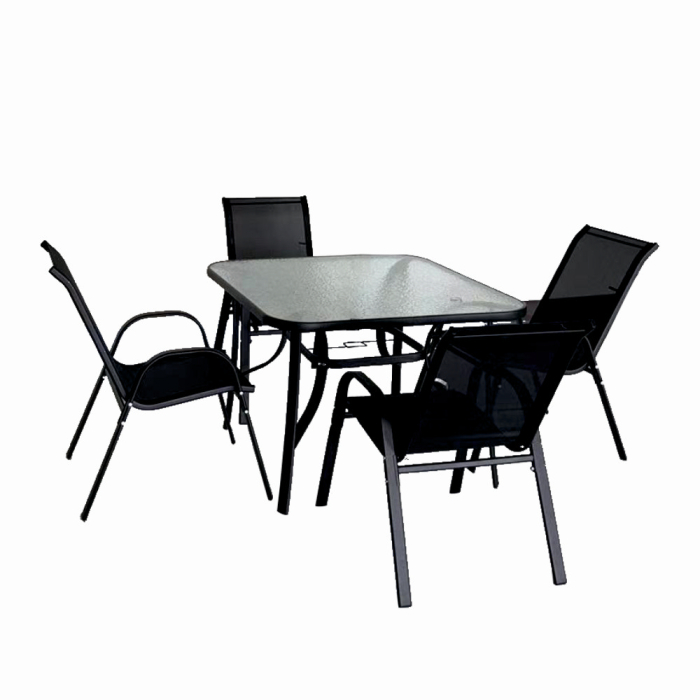 Set mobilier terasa/gradina KLUGMEISTER KJFT011, pentru patru persoane cu umbrela, culoare neagra [2]