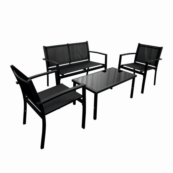 Set mobilier terasa/gradina KLUGMEISTER KJFT079, doua fotolii + canapea + masuta din sticla securizata, culoare neagra [2]