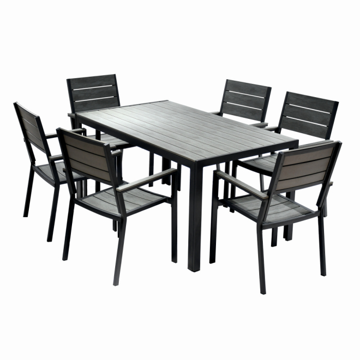 Set mobilier terasa/gradina KLUGMEISTER KJT2056, structura din otel, masa + 6 scaune din HDPE, culoare gri [3]