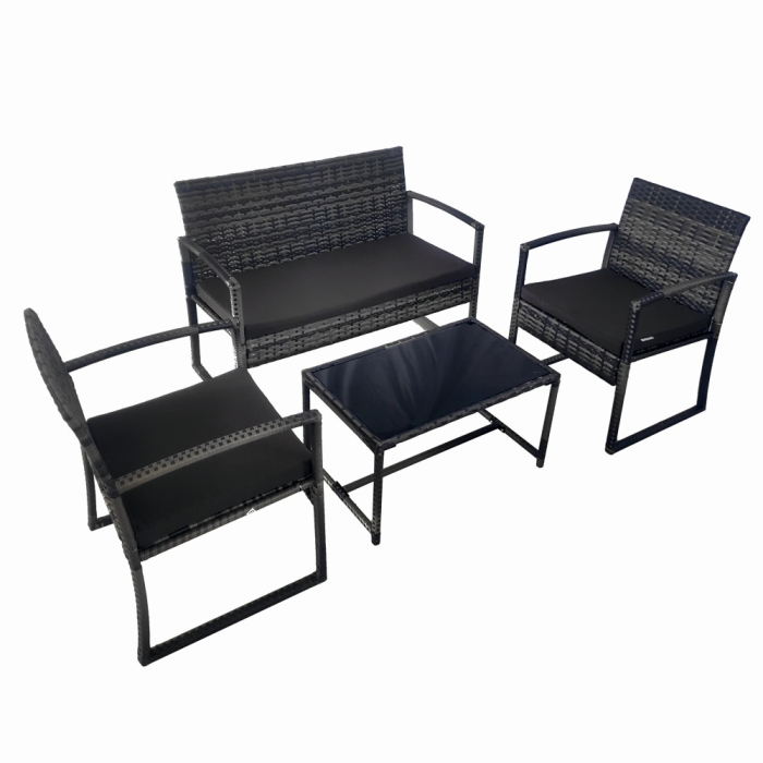 Set mobilier terasa/gradina tip ratan KLUGMEISTER KJF4965, canapea + doua fotolii + masuta din sticla securizata, culoare gri [2]