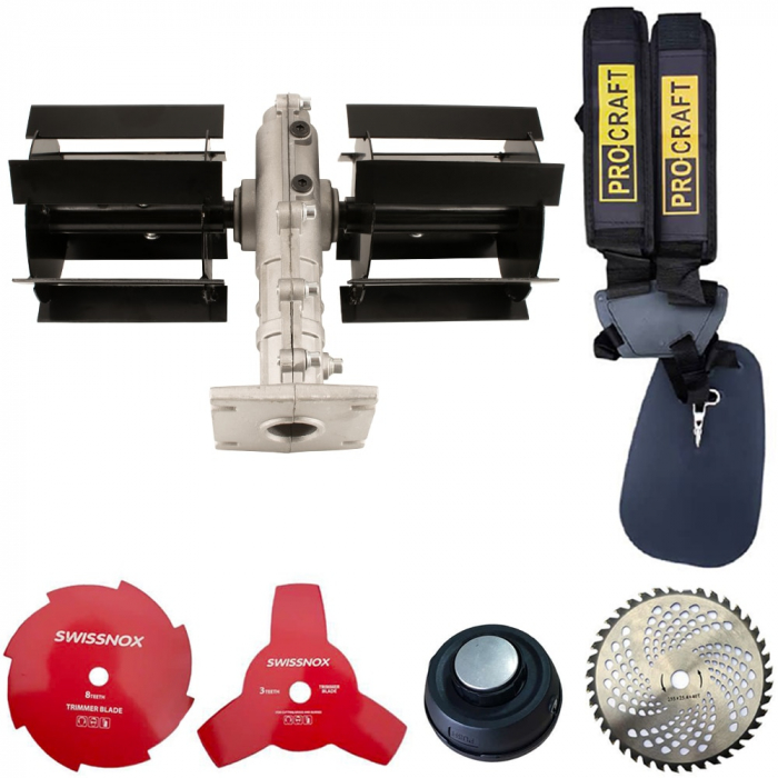 Set Motocoasa PROCRAFT T5600 PRO + accesoriu Fierastrau de taiat crengi + Prasitoare, motor 4 timpi, 7 accesorii, 7.3 CP, 62cm3, 9000Rpm, 4 sisteme de taiere [3]