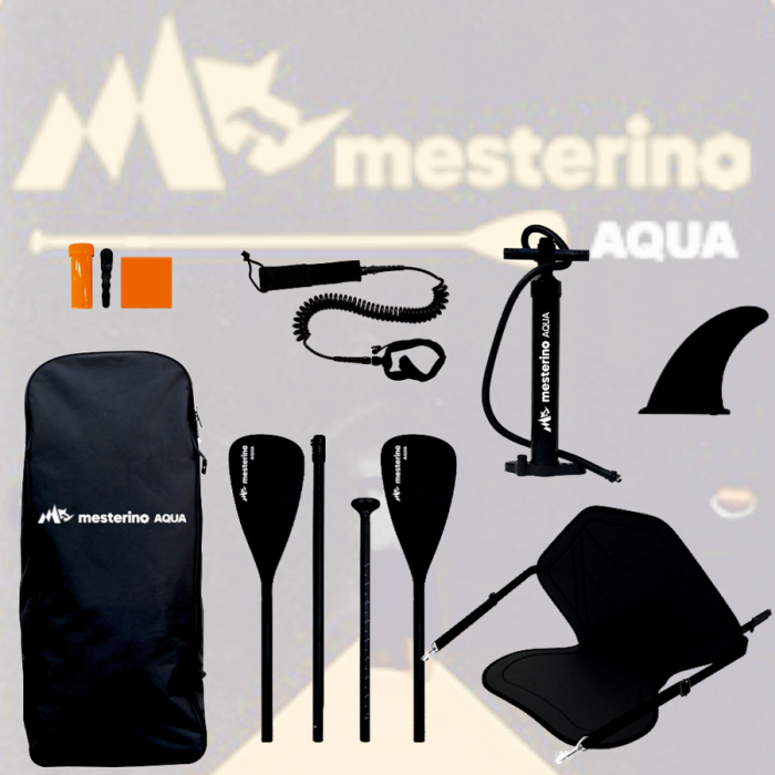 Set placa gonflabila Stand Up Paddle Mesterino Aqua SUP083, 320x81x15cm, geantă de transport, vasla, pompa, scaun, lesa, kit de reparatii, design Tribal [6]