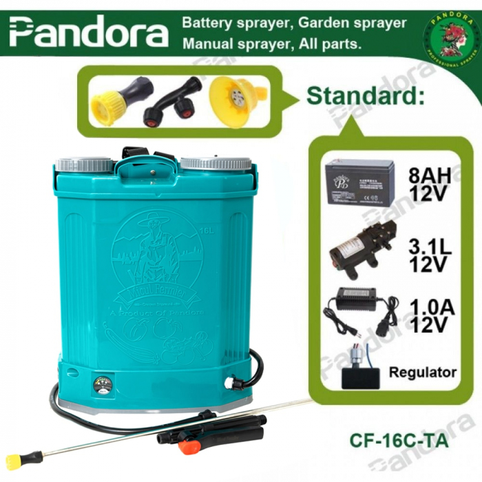 Set Pompa stropit electrica Micul Fermier (Pandora) 16 Litri + Lance tija extensibila 2.8m, 5,5 Bar, Model 2019 + regulator presiune, Vermorel cu baterie - acumulator [3]