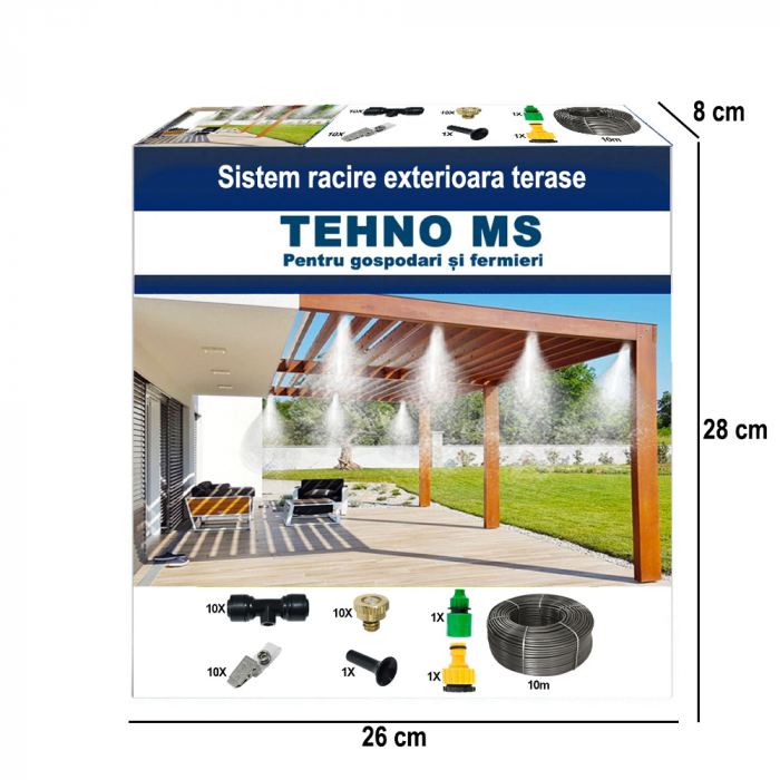 Sistem racire exterioara terase racire prin pulverizare 10m, 10 duze, 10 clipsuri montaj [7]