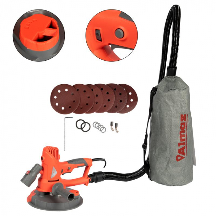 Slefuitor pentru pereti, cu aspirator si sac, LED, 750W, Ø180mm, AZ-EC002, Almaz [9]