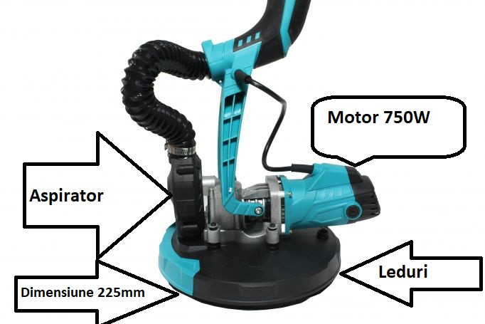 Slefuitor pentru pereti, pliabil, cu aspirator si LED 750W Ø225mm, DeToolz DZ-C206 [7]
