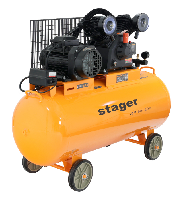 Stager Air 60C200 compresor aer, 200L, 10bar, 600L/min, trifazat, angrenare curea [1]
