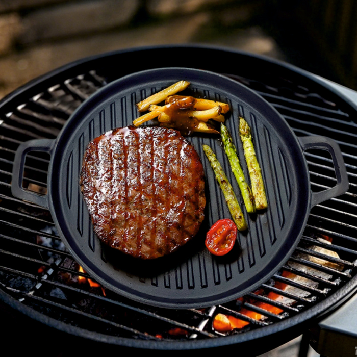 Tava rotunda din fonta pentru gratar KLUGMEISTER KY30ZT, neagra [2]