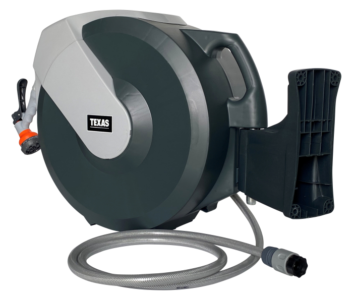 Texas furtun cu tambur, 25m, retractabil, mobil, 1/2", dispozitiv stropit inclus, max 8bar, accesorii fixare [3]