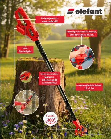 Set mini drujbă 8” cu tija extensibila pana la 2,5 m ELEFANT ESBS-8EP2.5 | Brushless, 20V 4Ah [2]