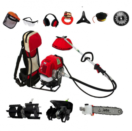 Motocoase - Set Motocoasa tip rucsac Micul Fermier BC430KF, 4.76CP, + Cultivator + Prasitoare + Cap drujba
