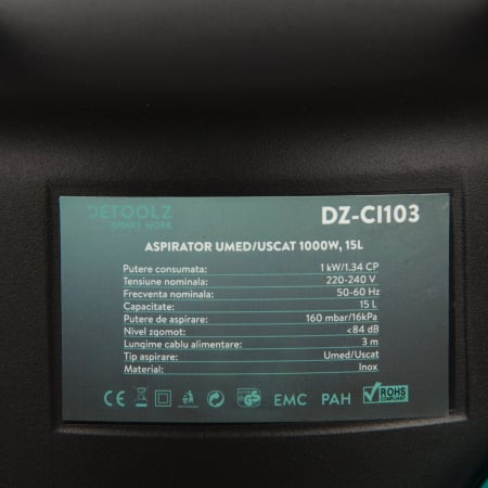 Aspirator umed uscat industrial cu sac Detoolz DZ-CI103, 1000W, 15L [4]