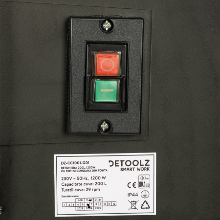 Betoniera Detoolz 200L, 1200W, cu roti si coroana de fonta [6]