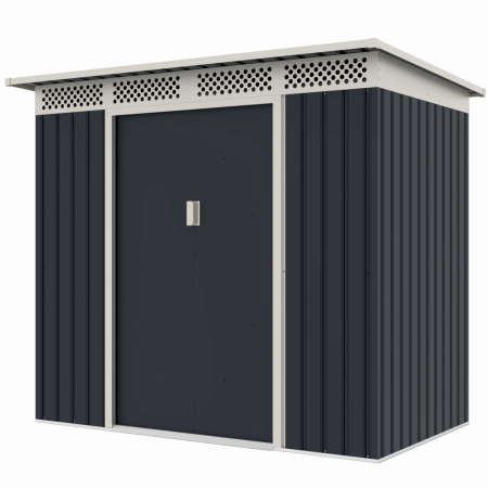 Casuta / magazie de gradina premium metalica, MESTERINO Bella-A, Gri/Bej, dimensiuni 215x142x184 cm, cu usi culisante si baza metalica [2]