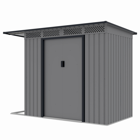 Casuta / magazie de gradina premium metalica, MESTERINO Chester-A, Gri/Bej, dimensiuni 257x142x184 cm, cu usi culisante si baza metalica [2]