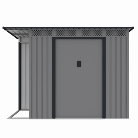 Casuta / magazie de gradina premium metalica, MESTERINO Chester-A, Gri/Bej, dimensiuni 257x142x184 cm, cu usi culisante si baza metalica [1]