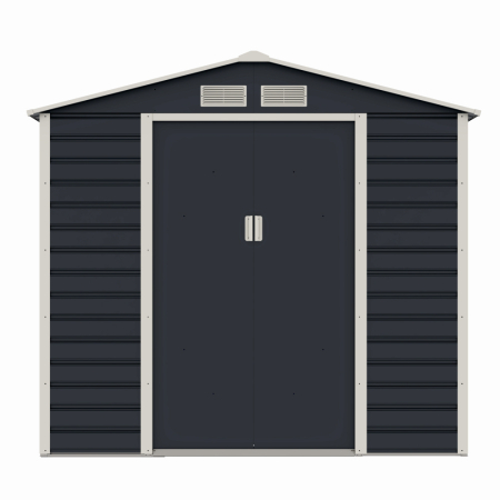 Casute pentru gradina - Casuta / magazie de gradina premium metalica, MESTERINO Evan-A, Gri/Bej, dimensiuni 213x131x192 cm, cu usi culisante si baza metalica