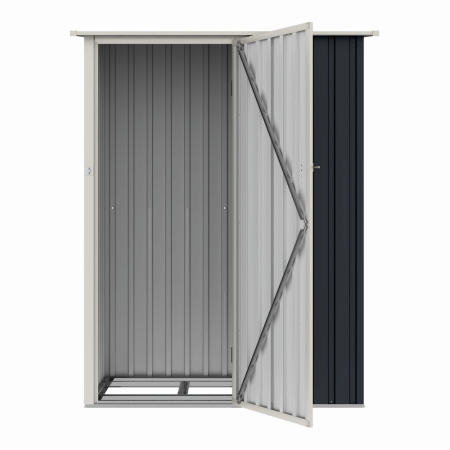 Casuta / magazie de gradina premium metalica, MESTERINO Joy-A, Gri/Bej, dimensiuni 143x89x186 cm, cu usa cu balama si baza metalica [3]