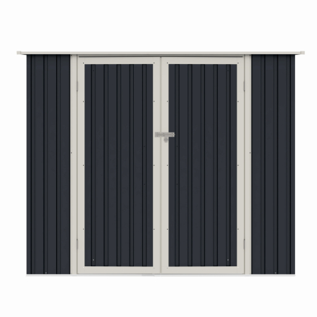 Casuta / magazie de gradina premium metalica, MESTERINO Joy-B, Gri/Bej, dimensiuni 222x149x194 cm, cu usi cu balama si baza metalica [1]