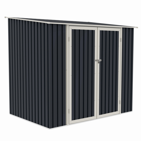 Casute pentru gradina - Casuta / magazie de gradina premium metalica, MESTERINO Joy-B, Gri/Bej, dimensiuni 222x149x194 cm, cu usi cu balama si baza metalica