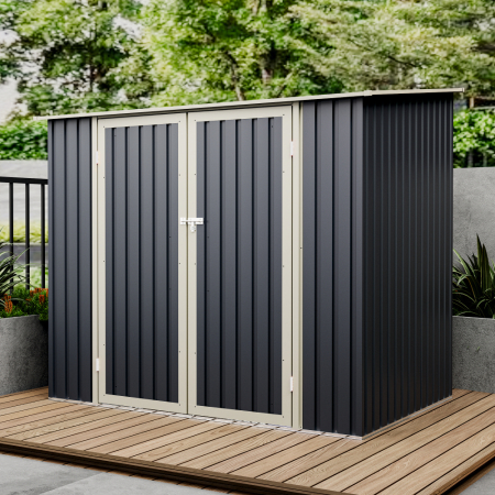 Casuta / magazie de gradina premium metalica, MESTERINO Joy-B, Gri/Bej, dimensiuni 222x149x194 cm, cu usi cu balama si baza metalica [4]